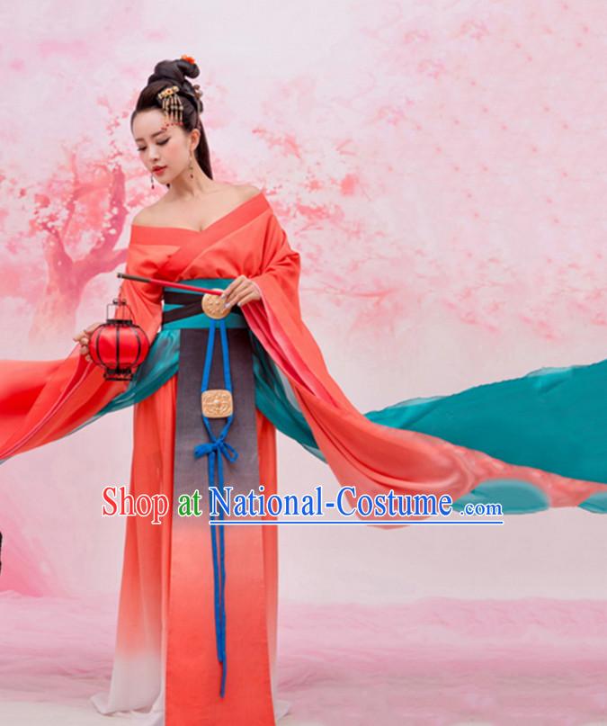 Ancient Chinese Princess Hanfu Dress Hanbok Kimono Cosplay Costume Traditional Dresses and Headpieces Complete Set