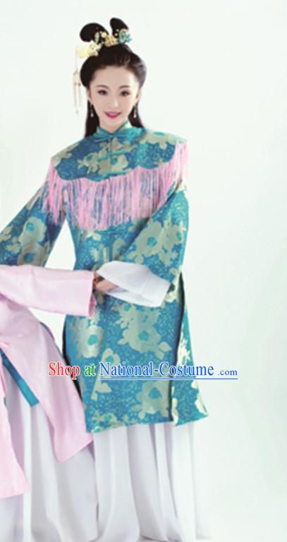 Ancient Chinese Hanfu Dress Hanbok Kimono Cosplay Costume Traditional Dresses and Headpieces Complete Set