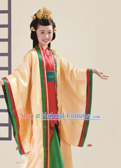 Ancient Chinese Princess Dress Empress Costumes and Headpieces Complete Set for Child