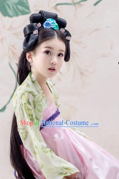 Ancient Chinese Princess Dress Empress Costumes and Headpieces Complete Set for Child