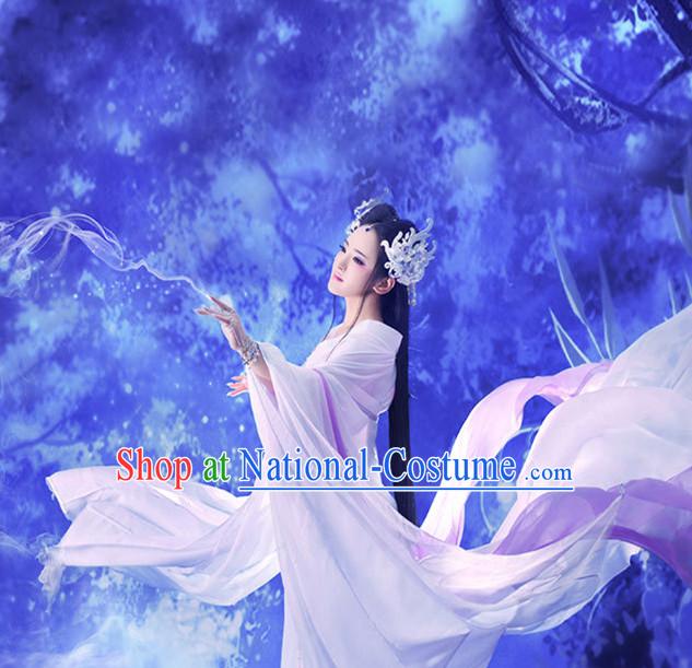 Ancient Chinese Fairy Hanfu Dress Hanbok Kimono Cosplay Costume Traditional Dresses and Headpieces Complete Set