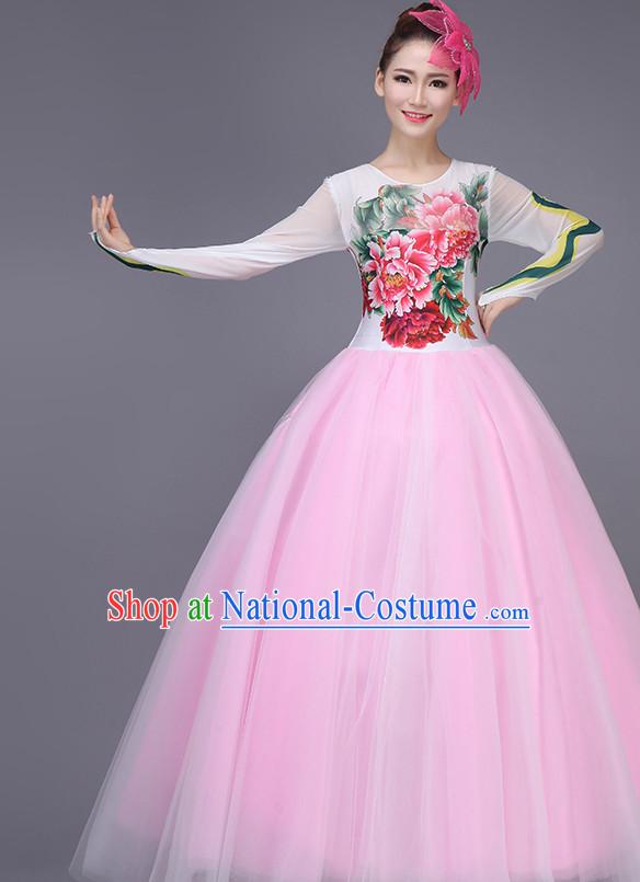 Chinese Dance Costume Dance Costumes Fan dance Umbrella Ribbon Fans Water Sleeve Dancer Dancing Costumes Complete Set