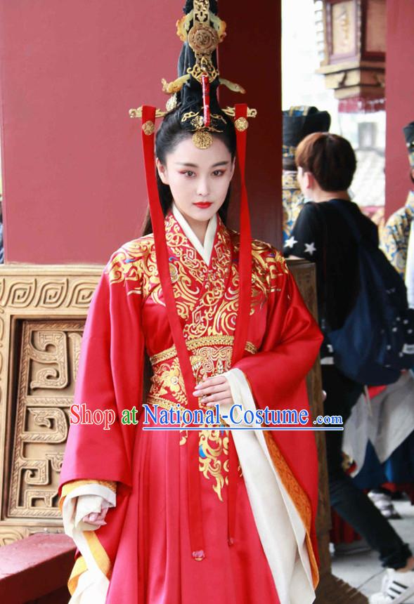 Top Chinese Ancient Empress Women s Clothing _ Apparel Chinese Traditional Dress Theater and Reenactment Costumes and Headwear Complete Set