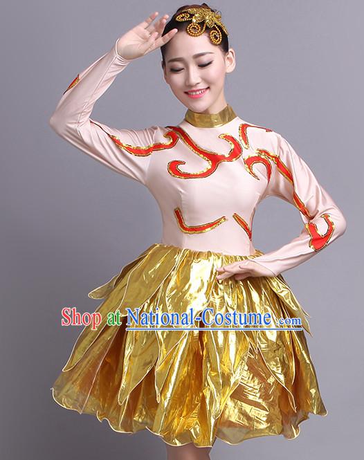 Chinese Dance Costume Dance Costumes Fan dance Umbrella Ribbon Fans Water Sleeve Dancer Dancing Costumes Complete Set