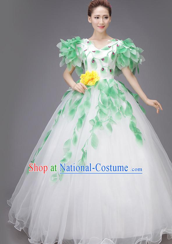 Chinese Flower Dance Costume Dance Costumes Fan dance Umbrella Ribbon Fans Water Sleeve Dancer Dancing Costumes Complete Set