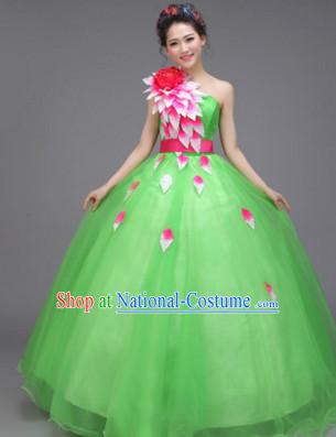 Chinese Flower Dance Costume Dance Costumes Fan dance Umbrella Ribbon Fans Water Sleeve Dancer Dancing Costumes Complete Set