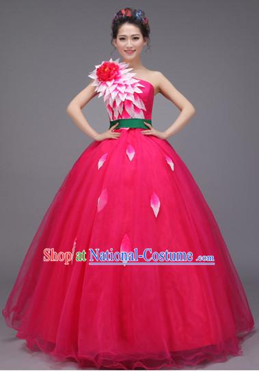 Chinese Flower Dance Costume Dance Costumes Fan dance Umbrella Ribbon Fans Water Sleeve Dancer Dancing Costumes Complete Set