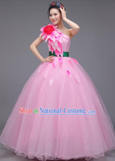 Chinese Flower Dance Costume Dance Costumes Fan dance Umbrella Ribbon Fans Water Sleeve Dancer Dancing Costumes Complete Set