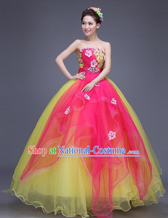 Chinese Flower Dance Costume Dance Costumes Fan dance Umbrella Ribbon Fans Water Sleeve Dancer Dancing Costumes Complete Set