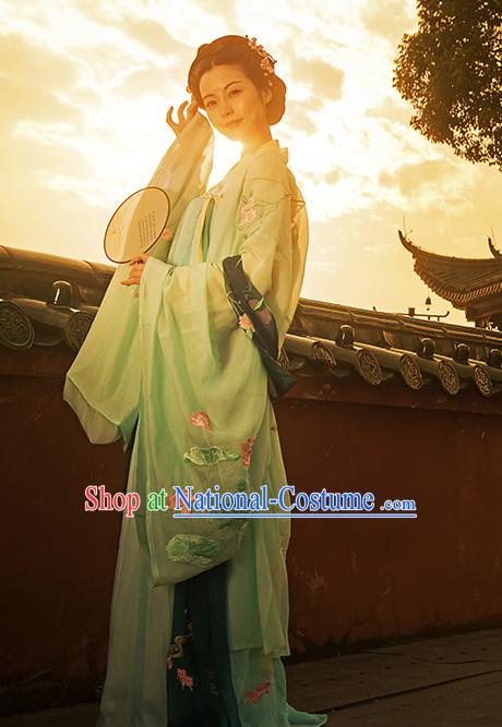 Chinese Traditional Hanfu Dress Ancient Chinese Lady Costumes and Headpieces Complete Set for Women Girls