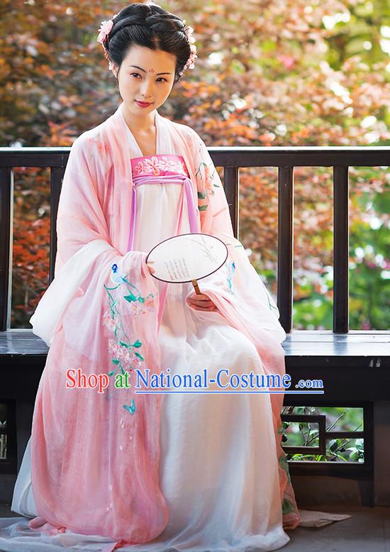 Chinese Traditional Hanfu Dress Ancient Chinese Lady Costumes and Headpieces Complete Set for Women Girls