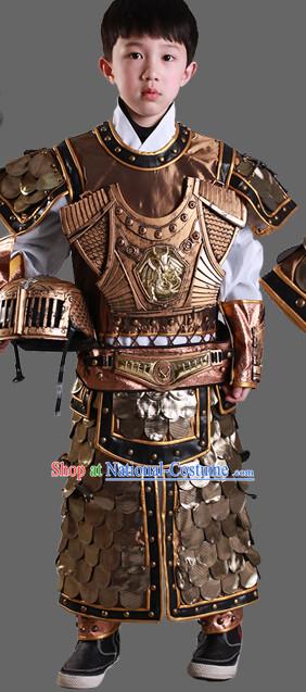 Ancient Chinese Children General Costume Armor Costumes and Hat Complete Set