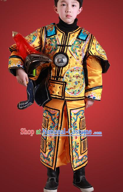 Ancient Chinese Children General Costume Armor Costumes and Hat Complete Set