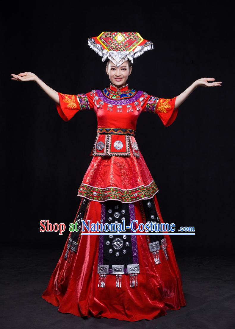 Happy Festival Chinese Minority Dress Miao Uniform Traditional Stage Ethnic National Costume Sale Complete Set