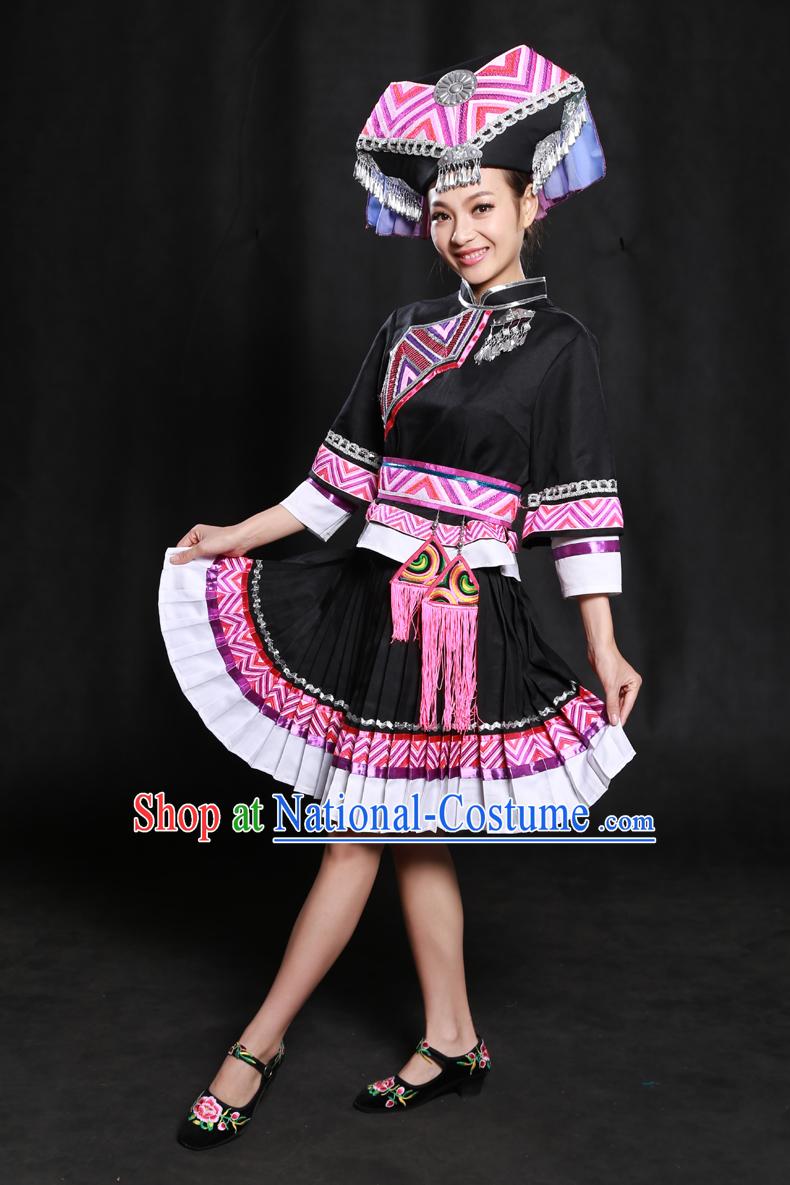 Happy Festival Chinese Minority Miao Dress Uniform Traditional Stage Ethnic National Costume Sale Complete Set