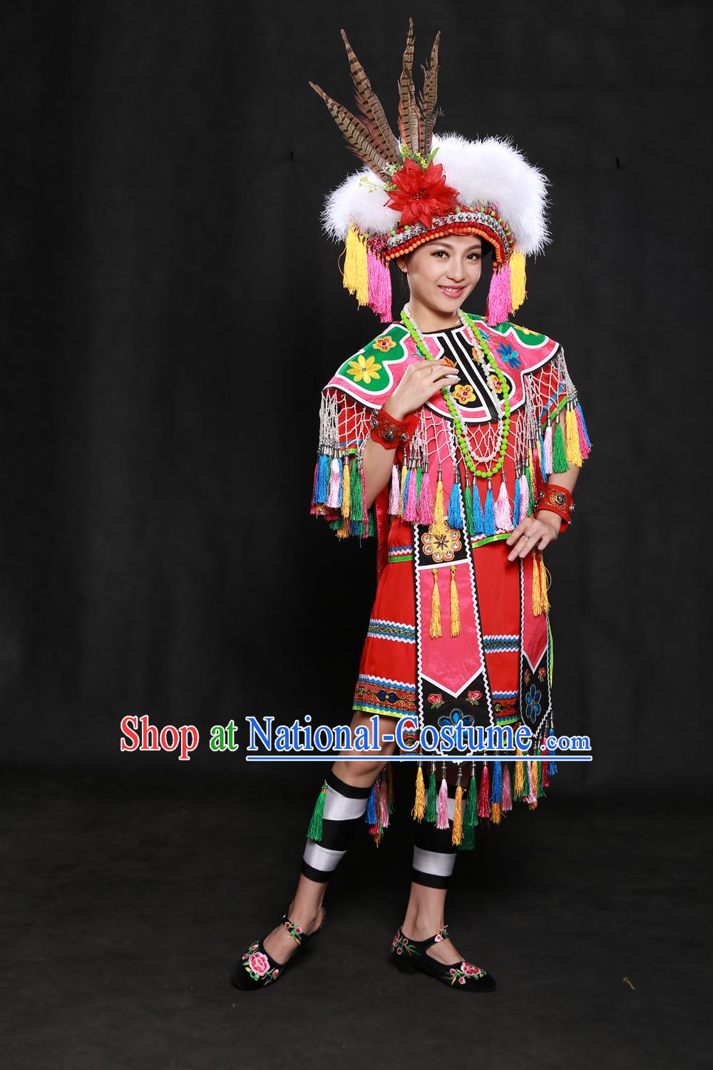 Happy Festival Chinese Minority Dress Taiwan Uniform Traditional Stage Ethnic National Costume Sale Complete Set