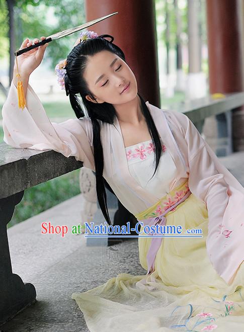 Chinese Traditional Hanfu Dress Ancient Chinese Lady Costumes and Headpieces Complete Set for Women Girl