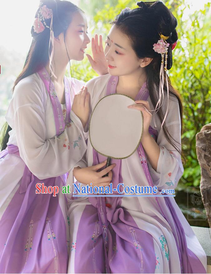 Chinese Traditional Hanfu Dress Ancient Chinese Lady Costumes and Headpieces Complete Set for Women Girl