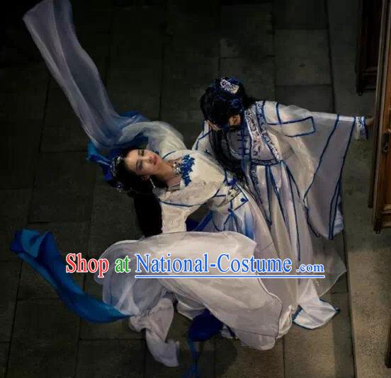 Top Light Blue Chinese Imperial Royal Princess Traditional Wear Queen Dresses Fairy Cosplay Costumes Ideas Asian Cosplay Supplies Complete Set