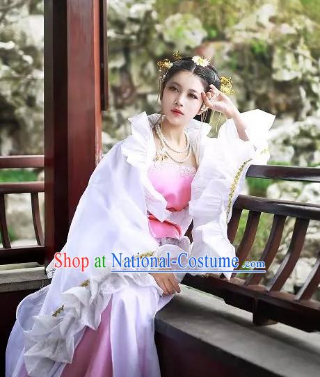 Top White Chinese Imperial Royal Princess Traditional Wear Queen Dresses Fairy Cosplay Costumes Ideas Asian Cosplay Supplies Complete Set