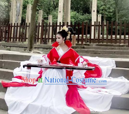 Top Red White Chinese Imperial Royal Princess Traditional Wear Queen Dresses Fairy Cosplay Costumes Ideas Asian Cosplay Supplies Complete Set