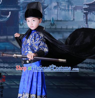 Traditional Chinese Costume Chinese Classical Clothing Garment and Headpieces Complete Set for Kids Boys