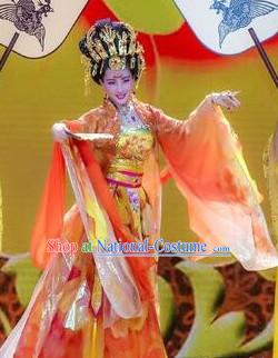 Traditional Chinese Stage Dancing Costume Chinese Classical Dance Costumes and Headpieces Complete Set for Women