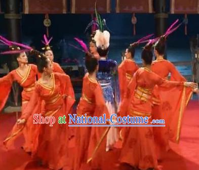 Traditional Chinese Stage Dancing Costume Chinese Classical Dance Costumes and Headpieces Complete Set for Women