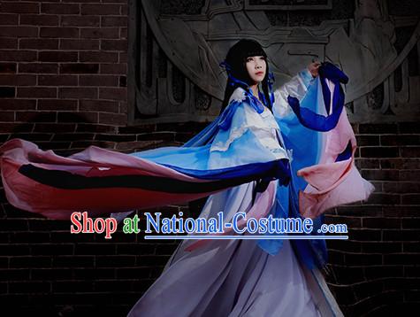 Top Blue Pink Chinese Imperial Royal Princess Traditional Wear Queen Dresses Fairy Cosplay Costumes Ideas Asian Cosplay Supplies Complete Set