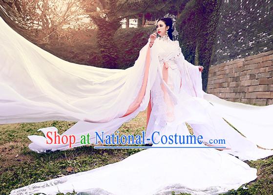 Top White Chinese Imperial Royal Princess Traditional Wear Queen Dresses Fairy Cosplay Costumes Ideas Asian Cosplay Supplies Complete Set