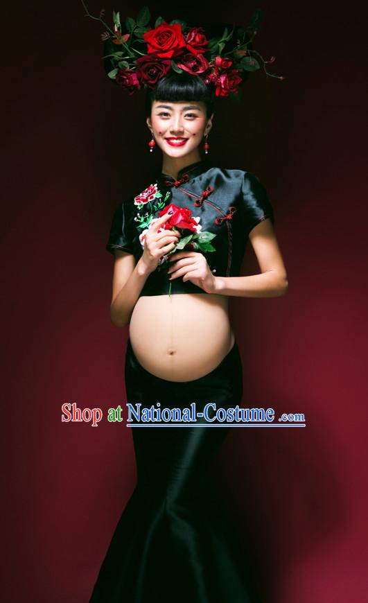 Traditional Chinese Pregnant Women Costume Chinese Classical Dance Costumes and Headpieces Complete Set