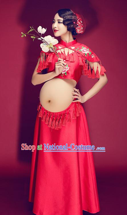 Traditional Chinese Pregnant Women Clothes CLassical Dress Complete Set