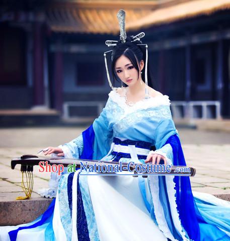 Blue Ancient China Princess Garment Traditional Imperial Queen Costumes High Quality Chinese Empress National Costumes and Accessories Complete Set for Women