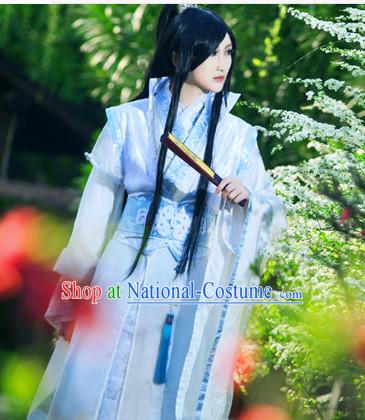 Blue Ancient China Style Halloween Warrior Costumes High Quality Chinese National Costumes Complete Set for Men