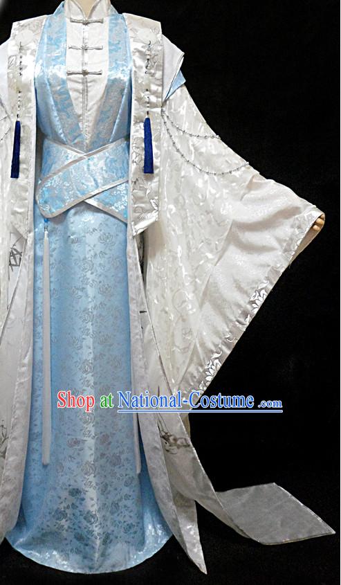 Blue Ancient China Style Poet Hanfu Costumes High Quality Chinese National Costumes Complete Set for Men