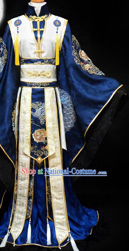 Blue Ancient Chinese Warrior Emperor Costume Hanfu Costumes High Quality Chinese National Costumes Complete Set for Men