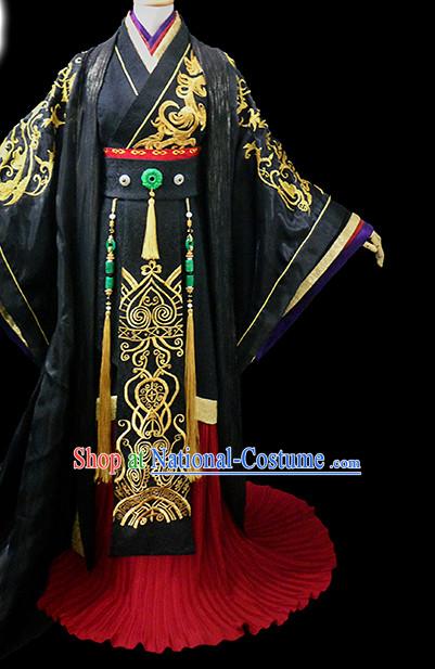 Black Ancient Chinese Emperor Garment Hanfu Costumes High Quality Chinese National Costumes Complete Set for Men