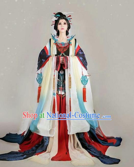 Ancient Chinese Princess Hanzhuang Han Fu Han Clothing Traditional Chinese Dress Hanfu National Costume and Hair Jewelry Complete Set for Women or Girls