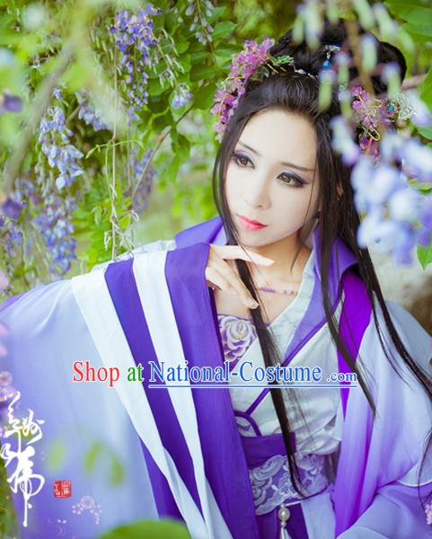 Ancient Chinese Princess Hanzhuang Han Fu Han Clothing Traditional Chinese Dress Hanfu National Costume and Hair Jewelry Complete Set for Women or Girls