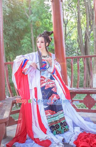 Ancient Chinese Prince Court Dresses Hanzhuang Han Fu Han Clothing Traditional Chinese Dress Hanfu National Costumes and Hair Jewelry Complete Set for Women or Girls