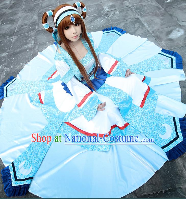 Ancient Chinese Cosplay Princess Hanfu National Costumes and Headpieces Complete Set for Women