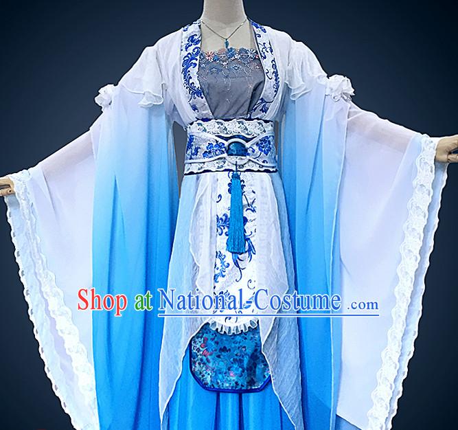 Ancient Chinese Princess Hanfu National Costumes and Headpieces Complete Set for Women