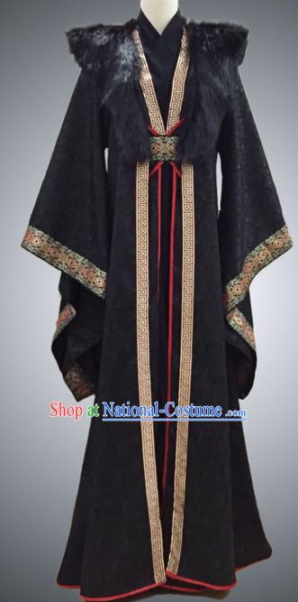 Black Ancient Chinese Prince Clothing Han Fu National Costumes Complete Set for Men