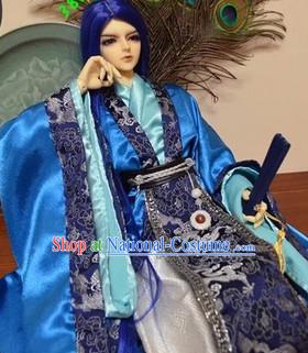 Blue Ancient Chinese Prince Clothing Han Fu National Costumes Complete Set for Men