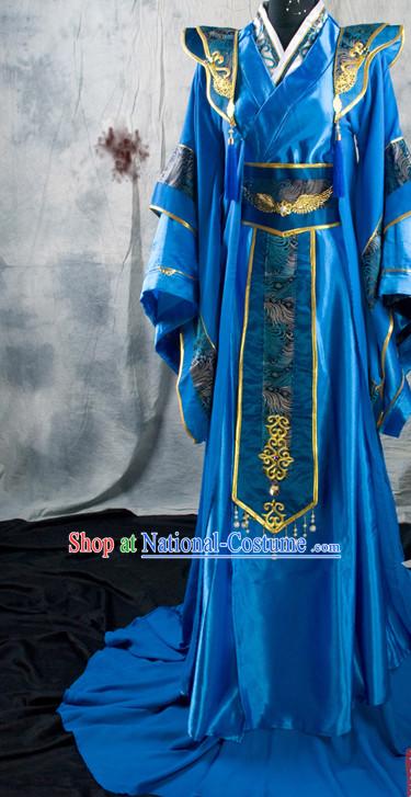 Chinese Classical Imperial Emperor Royal Hanfu Han Fu Clothes and Hairpieces Complete Set for Men