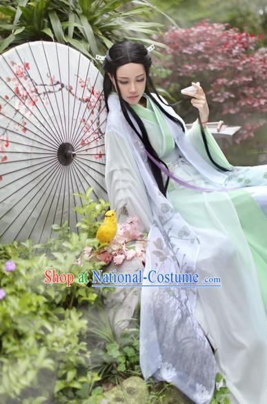 Top Chinese Ancient Costumes Theater and Reenactment Costumes and Headgear Complete Set for Women