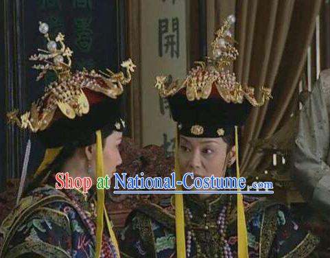 Chinese Qing Imperial Palace Empress Queen Phoenix Hat Headwear Headgear Hair Jewelry Hairpieces Set