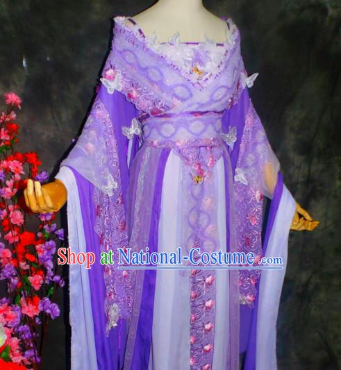 Chinese Classical Empress Purple Floral Clothing Complete Set