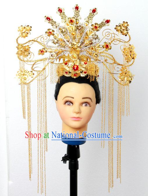 Handmade Chinese Fairy Stage Performance Black Wigs Hair Decorations Headpieces for Women