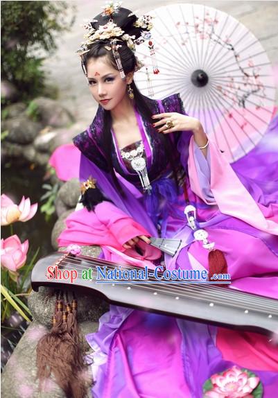 Top Purple Chinese Ancient Princess Hanfu Costumes Theater and Reenactment Costumes and Headgear Complete Set for Women